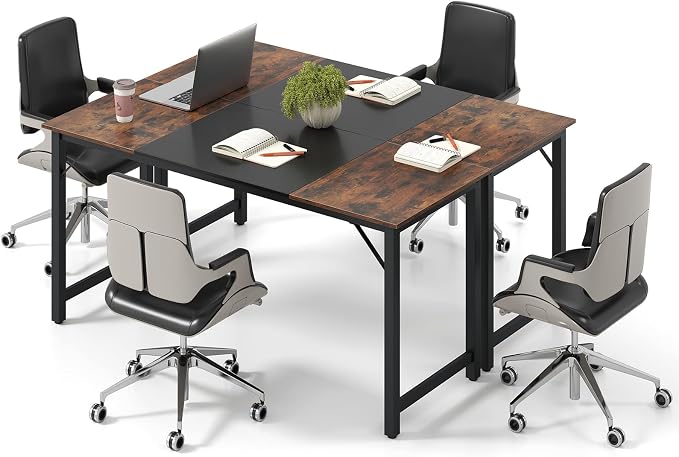 GOFLAME 63” Computer Desk Set of 2, Heavy Duty Metal Frame Laptop Table, Writing PC Table, Rectangle Home Office Desk, Conference Table, Meeting Room, Boardroom Desk, Working Task Desk for Study