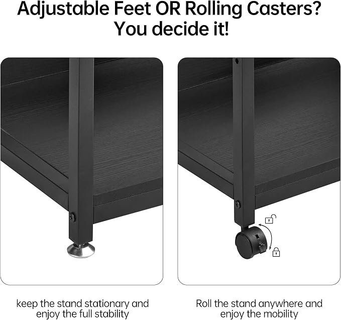 Fannova Printer Stand with Adjustable Shelf, 4 Tier Large Tall Printer Table with Wheels for Home Office Storage and Organization, Rolling Stand Cart for Computer Tower CPU Shredder, Black