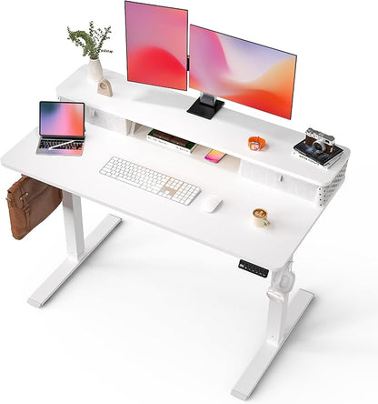 FiCiHi 55x24 Inch Standing Desk with Drawers, C-Clamp Mount Compatible, Electric Adjustable Height Computer Stand Up Desks, Home Office Sit Stand Table with 3 Preset Heights, White