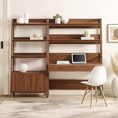 Modway 2-Piece Home Office Desk and Bookshelf Display Case in Walnut
