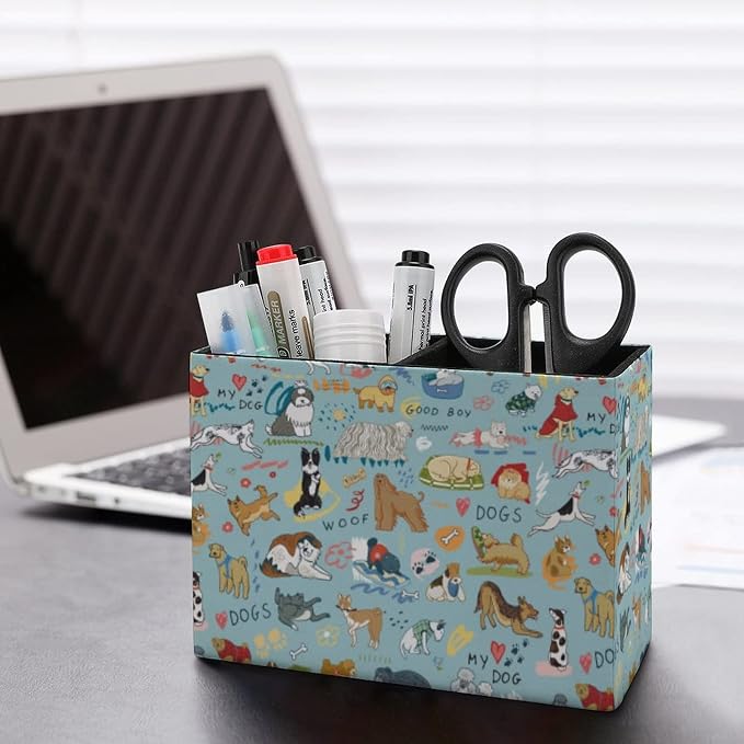Niapessel Pencil Holder for Desk, Dogs Funny Pets Animal Pen Holder Storage Desktop Pen Organizer Desk Pencil Organizer Makeup Brush Holder for Office School College Leather