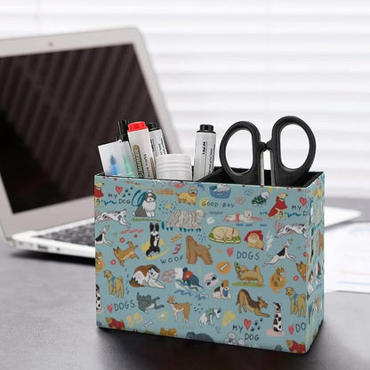 Niapessel Pencil Holder for Desk, Dogs Funny Pets Animal Pen Holder Storage Desktop Pen Organizer Desk Pencil Organizer Makeup Brush Holder for Office School College Leather