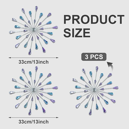 ZEXUIRU 3 Set Silver Starburst Wall Art for Home Decor Metal Bling Crystal Rhinestones Sunburst Wall Decor Sparkling Rhinestone Art Accent Silver - 13in