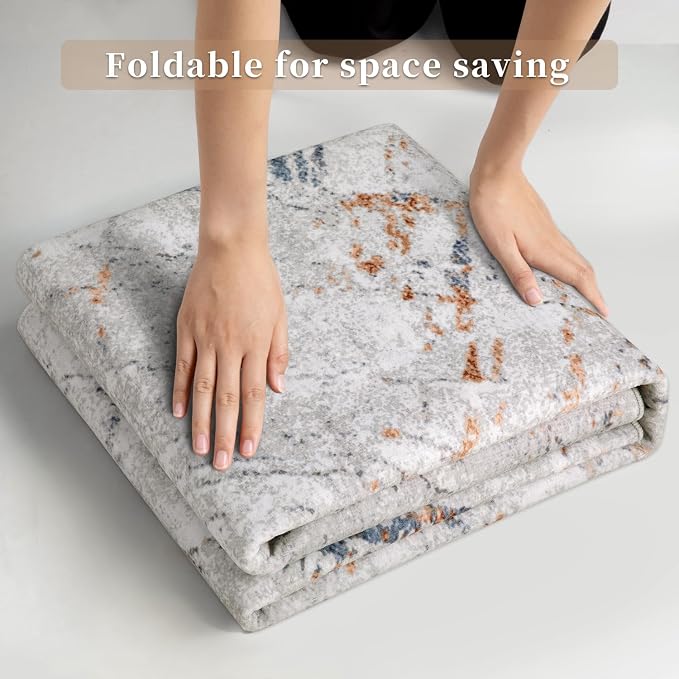 Ciicool Modern Abstract Rug for Living Room, 5'x7' Machine Washable Soft Area Rug Non-Slip Rug, Low-Pile Contemporary Indoor Dining Floor Carpet for Bedroom Office Under Table Home Decor Grey Milti