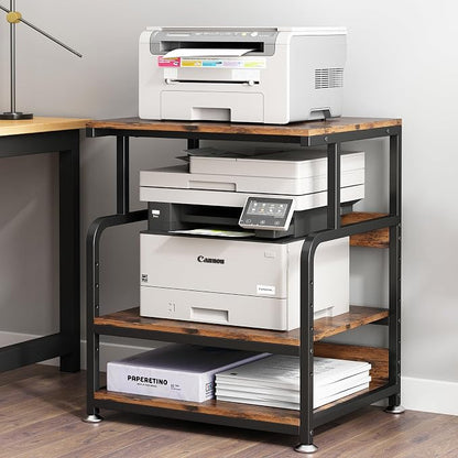 Large Printer Table for Home Office, Printer Stand, 3 Tier Rolling Printer Cart with Storage Shelf, Stand for Heat Press, Scanner, Fax, Organization, Brown