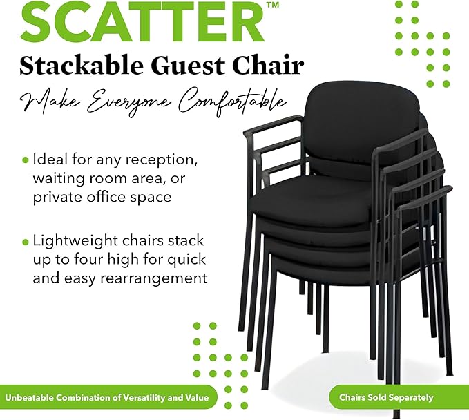 HON Scatter Fabric Guest Office Chair, Armless Stackable Seating for Waiting Rooms, Lobbies, Conference Areas, and Offices, Side Chair for Reception and Training Spaces, Black