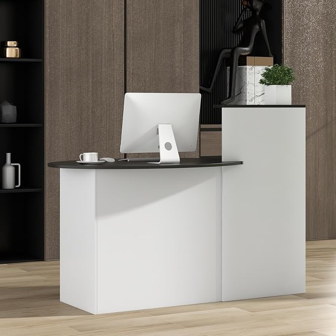 Tangkula Reception Desk, Front Counter Desk with Lockable Drawers, L Shaped Retail Counter with Oval Desktop, Checkout Computer Workstation for Salon Lobby Home Office