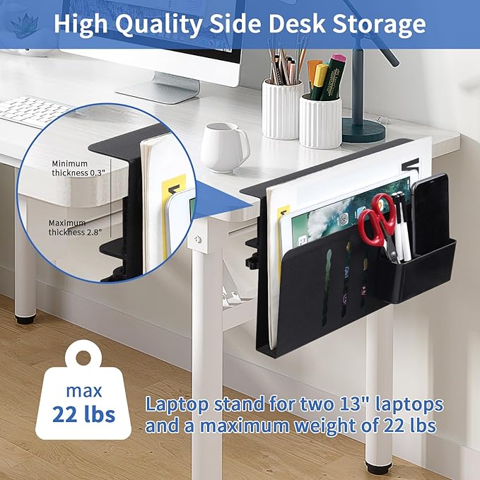 LUKETURE Desk Side Storage, Steel Side Desk Organizer, No Drill Laptop Holder, Clamp on Laptop Mount with Pen Holder, Table Hanging Storage for Home Office, Fits Flat Edge Tables 0.3" to 2.8" | Steel Side Desk Organizer, Clamp on Laptop Mount with Pen ...