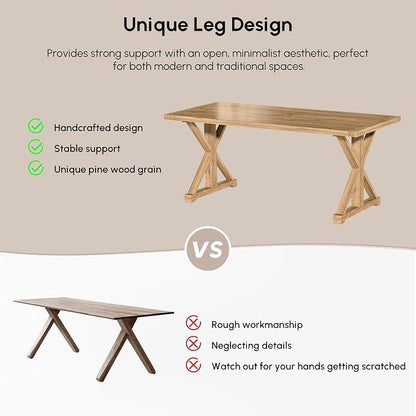 homary 70.9" Solid Wood Executive Desk, Rustic Farmhouse Home Office Desk with X-Trestle Base, Large Writing & Computer Table for Home Office, Study or Dining Space