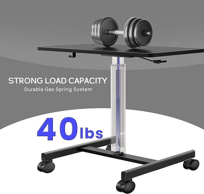 GallopFun Mobile Laptop Standing Desk Adjustable Height, Small Mobile Desk Workstation with Wheels, Portable Rolling Computer Desk Cart for Home Office Classroom (Black)