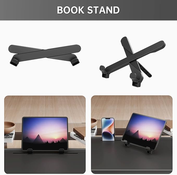 X TV Tray Table, Allpop Large TV Dinner Tray for Eating, Adjustable Folding Laptop Table with Book Stand, Cup Holder & Tablet Slot on Couch & Bed, Black