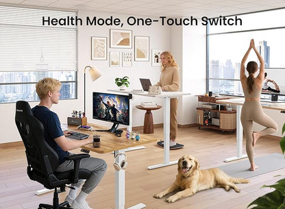 BANTI 55 × 24 Inches Standing Desk, Ergonomic, Electric Height Adjustable, Sit and Stand Up, Computer Office Desk with Splice Board, White Frame/Maple Top