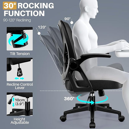 FelixKing Office Chair - Ergonomic Desk Chair Breathable Mesh Task with Wheels and Lumbar Support Home Desk Office Chairs with Flip up Armrest Rolling Swivel for Home Computer Black Pack of 2