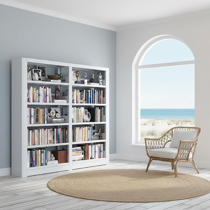 VASAAOSD Bookshelf, Heavy Duty Metal Book Shelf, Tall White Bookshelves with Adjustable Shelves, 280lbs Shelf Capacity, Large Office Bookcase, Display Book Organizer for Living Room Library - 1+1 Set