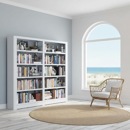VASAAOSD Bookshelf, Heavy Duty Metal Book Shelf, Tall White Bookshelves with Adjustable Shelves, 280lbs Shelf Capacity, Large Office Bookcase, Display Book Organizer for Living Room Library - 1+1 Set