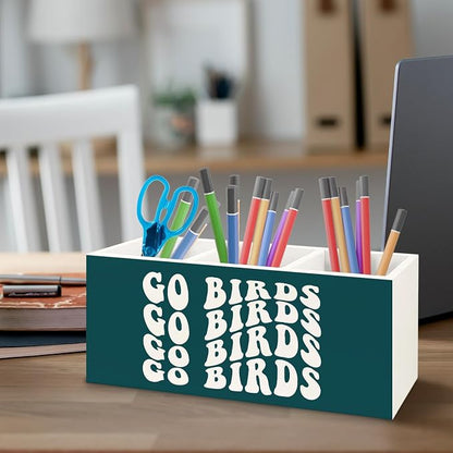 Football Fan Gifts Green Wooden Pen Pencil Holder for Office Desk Accessories, Gifts for Football Lovers Players, Go Birds Makeup Brush Toothbrush Holder Organizer