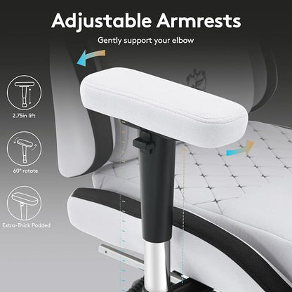 Gaming Chair Breathable Fabric,Computer Office Chair with Footrest,Massage Lumbar Support and Gel Pad,Ergonomic Reclining Gamer Chair with Adjustable Armrests and Spring Cushion Grey Black