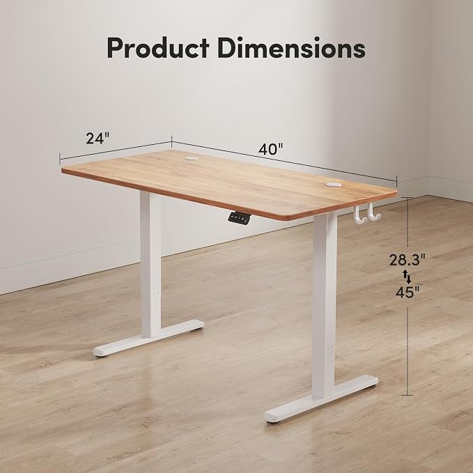 FAMISKY Height Adjustable Standing Desk, 40 x 24 Inch Electric Stand up Home Office Table, Sit Stand Desk Computer Workstation with Splice Board, White Frame & Light Rustic Brown Desktop