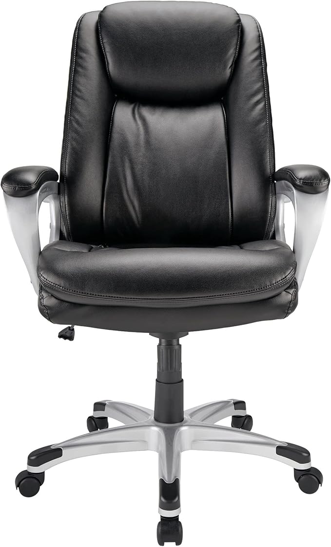 Realspace® Tresswell Bonded Leather High-Back Chair, Black/Silver