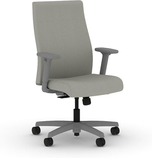 HON Ignition 2.0 Ergonomic Office Chair with Adjustable Arms, Standard Synchro‑Tilt Recline, Upholstered Desk and Computer Chair for Home Office or Workstation, Titanium Frame, Fog