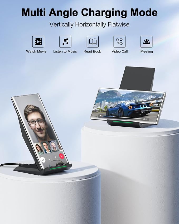 Fast Wireless Charger, NANAMI Wireless Charging Stand Compatible iPhone 17/17 Air/16/15/15 Pro/15 Plus/15 Pro Max/14/13, Nightstand Phone Charger Dock for Samsung Galaxy S26/S26+/S25/S24/S23/S22