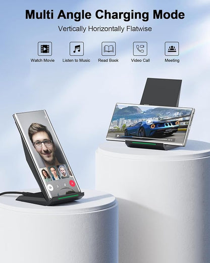 Fast Wireless Charger, NANAMI Wireless Charging Stand Compatible iPhone 17/17 Air/16/15/15 Pro/15 Plus/15 Pro Max/14/13, Nightstand Phone Charger Dock for Samsung Galaxy S26/S26+/S25/S24/S23/S22