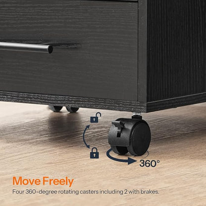 HOOBRO 7-Drawer File Cabinet, Wooden Office Cabinet with Drawers, Mobile Storage Cabinet, for Home Office, Study, Easy Assembly, Black BK07WJ01