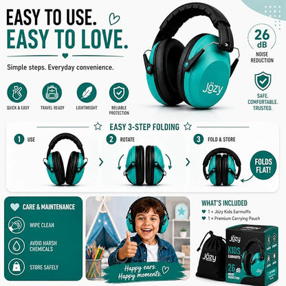 Jozy Noise Canceling Headphones for Kids, SNR 26dB Ear Protection for Autism, Sound Proof Sensory Muffs for Hearing, Concerts