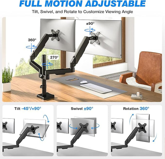 Premium Dual Monitor Desk Mount Stand for 17"-34" Screens, Taller Monitor Stand Hold up to 22lbs, Full Motion Height & Angle Adjustable with Tilt, Swivel, Rotation, VESA 75/100mm