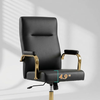 Black and Gold Office Desk Chair,Leather Conference Room Chairs with Wheels,Modern High Back Executive Office Chair with Memory Foam,Ergonomic Swivel Computer Chair for Home Office