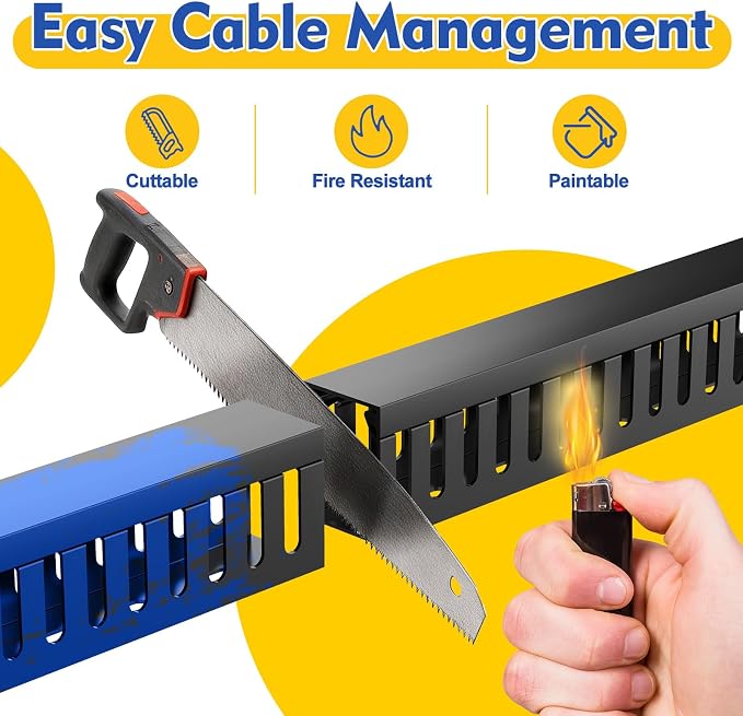 Open Slot Wiring Raceway Cable Duct, 123in Cable Management Channel Cord Track,Desk Wire Channel, Under Desk Cable Management to Hide Cables, Wires for Computers (Black, 1.18" Hx1.57"W, 15.4''L(8 Pc))