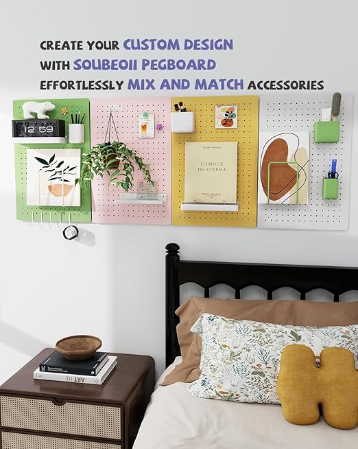Metal Pegboard Kit — Carbon Steel Pegboards with 26 Accessories, Pegboard Wall Organizer for Home, Office, Study Room, Kitchen, Craft Room & Gaming Setup— 24″ × 16″ Pink Peg Board