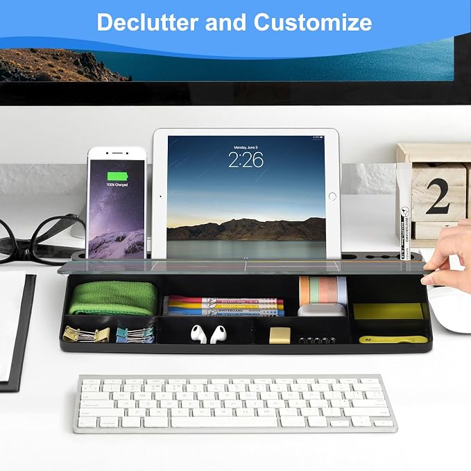Desktop Glass Whiteboard with Storage, Colorful Weekly Calendar Desk Dry Erase White Board, Desk Organizers and Accessories, Weekly Planner with Notes for List, Planning, Memo, Office, Home, School