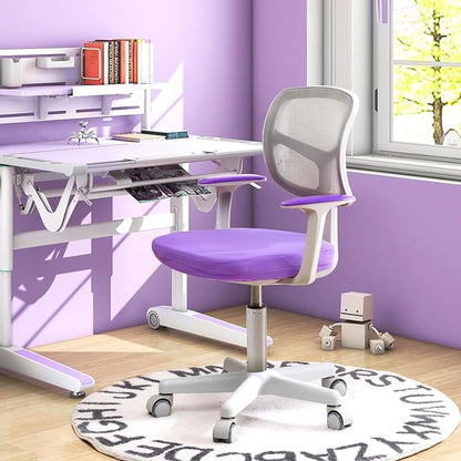 Kids Desk Chair, Height Adjustable Children Study Chair w/Lumbar Support, Swivel Mesh Seat, Universal Casters, Ergonomic Kids Task Chair for Boys Girls Aged 3-10, Home, School, Office (Purple)