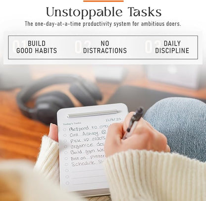 Unstoppable Tasks – 31 Blank Daily To-Do Cards with Aluminum Desk Card Holder, Minimalist Office Productivity To-Do Cards, Modern Desk Gift for Teams, Managers & Students (Silver)
