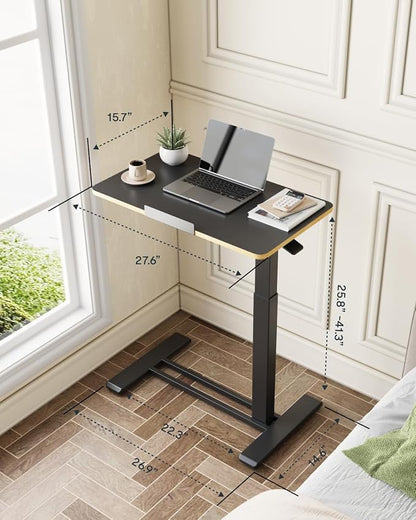 FLEXISPOT H7 PRO Mobile Standing Desk Adjustable Overbed Table Pneumatic with Wheels 90°Tiltable Portable Laptop Desk Rolling Computer Cart Foldable Bedside Table(27.6" W x 15.7" D, Black Maple)