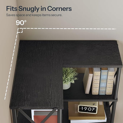 HOOBRO Corner Bookshelf, 6-Tier L-Shaped Bookcase, Industrial Open Display Shelf Tall Storage Organizer, Vertical Storage Rack, for Living Room, Home Office, Black BB61SJ01