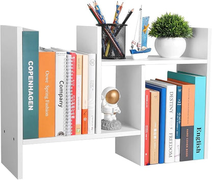 CITLOW Desktop Shelf Organizer - Adjustable Wood Desktop Bookshelf, Table Top Shelves, Desk Book Organizer for Office Supplies and Home Décor (White)