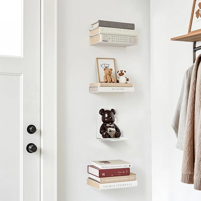 STORAGE MANIAC Floating Book Shelves for Wall Mounted Invisible Floating Bookshelves Heavy-Duty Steel Hidden Bookshelf Hanging Bookshelves for Bedroom Living Room Office, White 3-Pack Extra Large