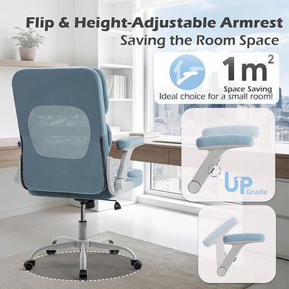 SEATZONE Home Office Desk Chairs with Wheels and Armrests Office Chair Comfortable Ergonomic Mesh with Velvet Executive Computer Chairs for Adults and Teens,Modern Blue Gray