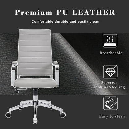 Office Chair, Ergonomic Executive Desk Chair, High Back, Leather Swivel, Lumbar Support, Grey