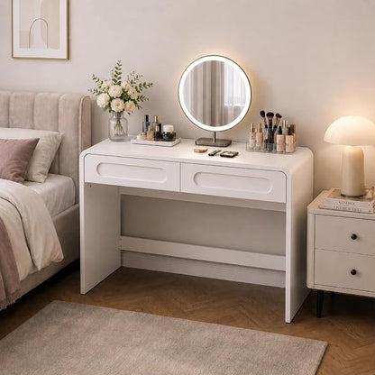 Writing Desk with 2 Drawers, Home Office Computer Desk for Small Spaces | White Study Desk for Bedroom, Compact Workstation Table, Vanity Desk for Apartment and Dorm Room
