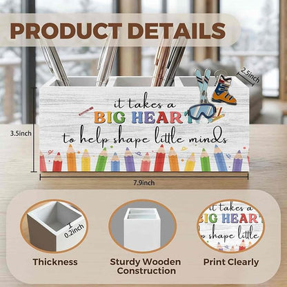 Teacher Appreciation Gifts Pencil Pen Holder for Desk Organizer, Thank You Gifts for Teachers Women Men Wooden Box Decorations for Home Office Classroom Desk Tabletop Decor