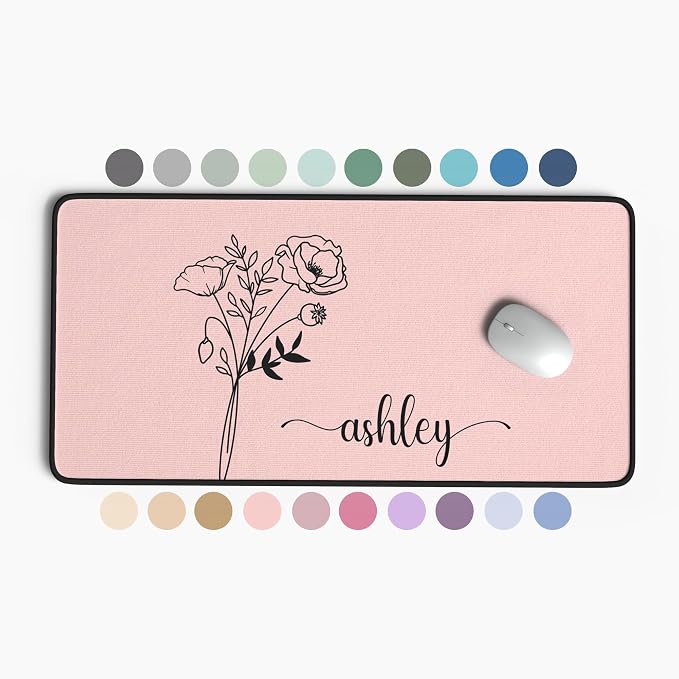 Hilis Personalized Gift Custom Mouse Pad, Personalized Birth Flower, Color and Name. Gaming Office Work Desk Mat, 4 Sizes Mousepad, Office Supplies & Desk Accessories