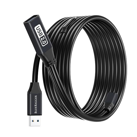 BlueRigger 2.0 Active USB Extension Cable 50FT (USB Extender Cord, 480 Mbps, Male to Female, in-Wall CL3 Rated) Long USB Extension Cord for Webcam, VR Headset, Printer, Hard Drive, Keyboard, Mouse