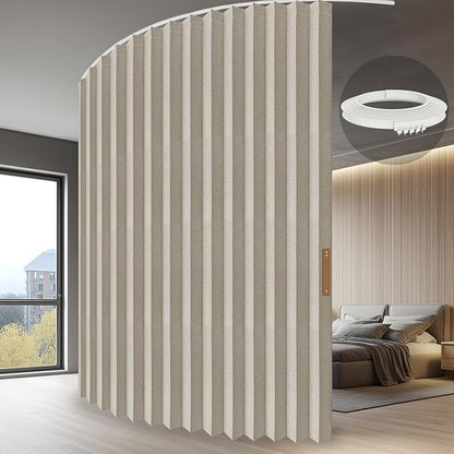 JILRON Accordion Partition Curtain with Ceiling Track - Space-Saving Room Divider, Tool-Free Installation(Off-White 100" W x 108" L-Pack of 1)