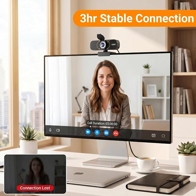 1080P Webcam for PC & Laptop with Microphone — Stay Connected | Plug and Play No Driver, Crystal Clear Video Auto Lighting, Privacy Physically Protected, Mount It Anywhere in Seconds