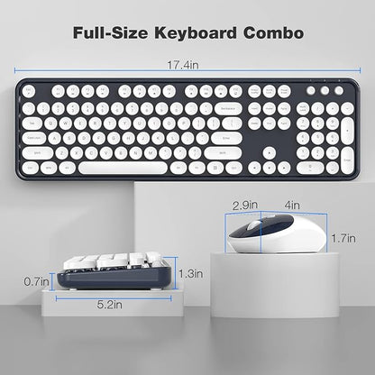 Dilter Wireless Keyboard and Mouse Combo, 104 Keys Full-Sized Typewriter Keyboards and Retro Mouse, 2.4 GHz USB Receiver Plug and Play, for Windows 7 8 10, PC, Laptop, Desktop (Dark Blue)