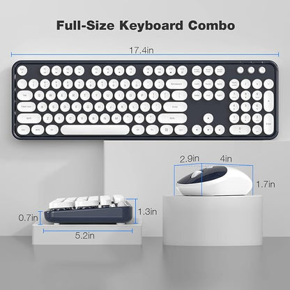 Atelus Wireless Keyboard and Mouse, Typewriter Full Size Keyboard with Number Pad and 2 in 1 USB Connected Mouse for Windows 7/8/10, Laptop, Desktop, PC, Computer (Dark-Blue)