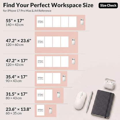 AFIING Leather Desk Pad Protector, Pink, 23.6" x 13.7" | Large Mouse Pad, Dual-Sided PU Leather ,Non-Slip, Waterproof, For Office and Home